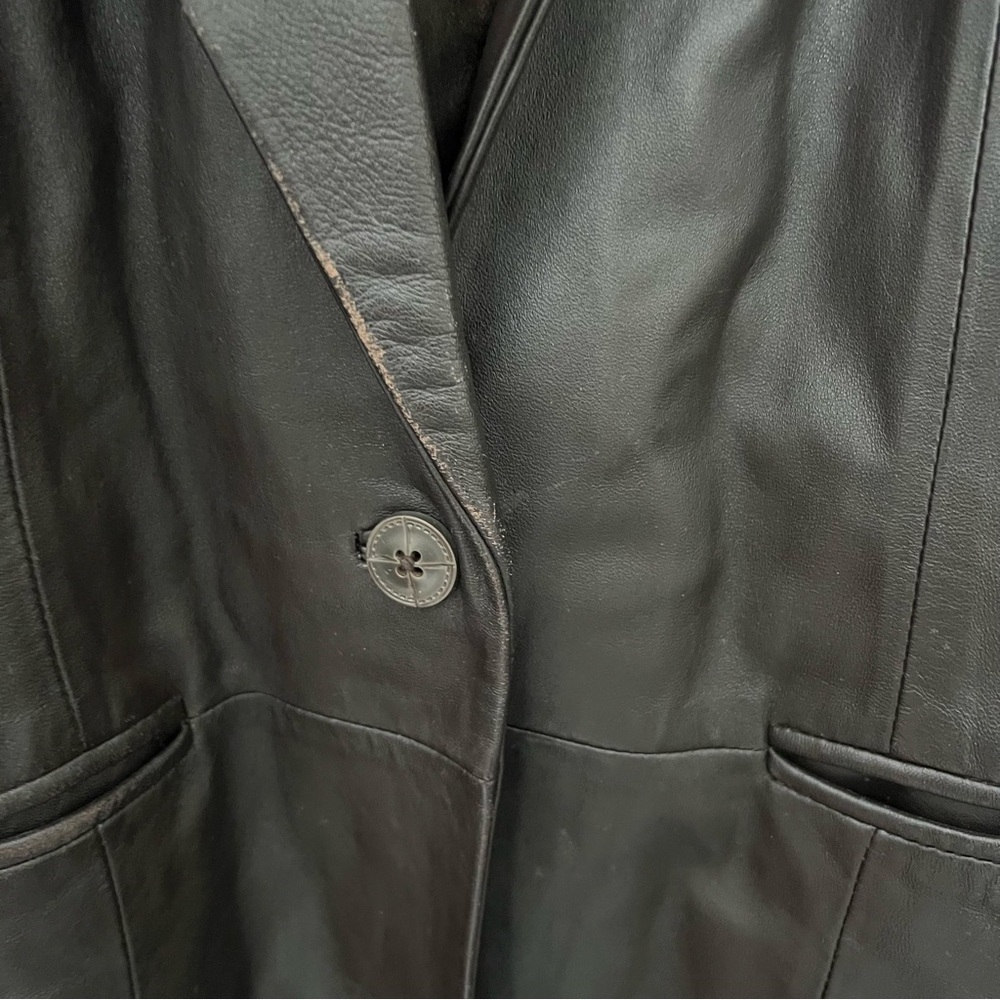 Denim and Co. qvc smooth brown leather distressed oversized blazer - Picture 3 of 10